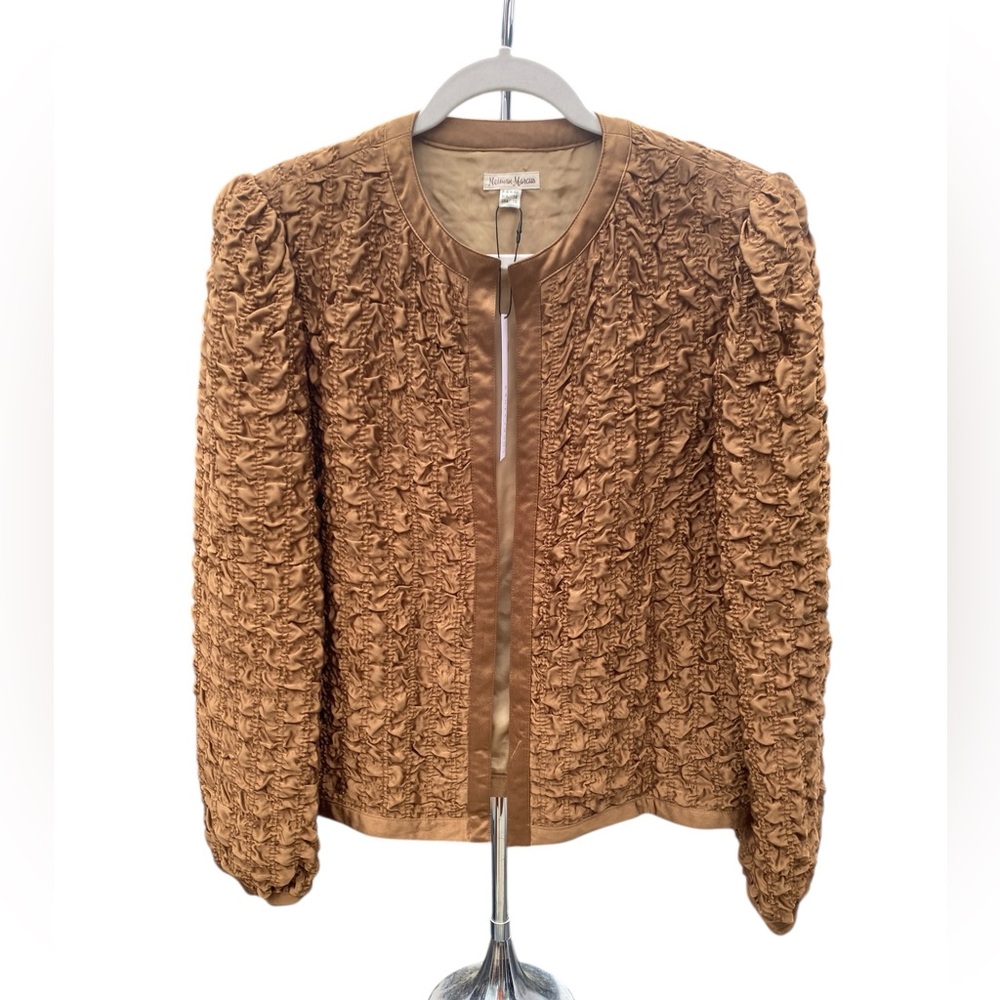 Neiman Marcus VTG Silk Golden Crop Blazer Lightweight Balloon Sleeve/Shoulder